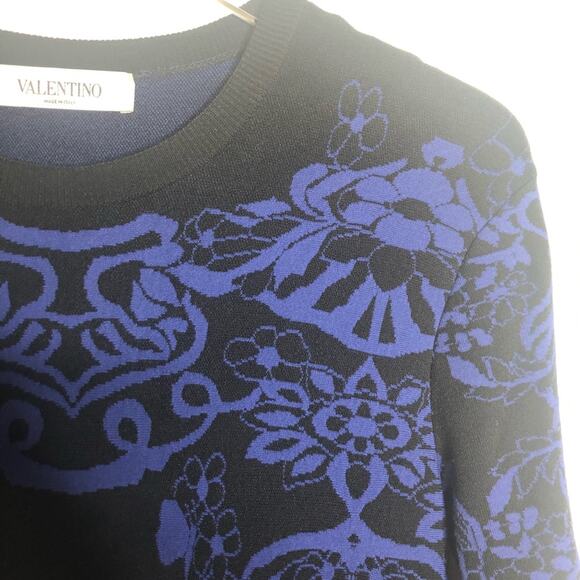 Valentino Delft Jacquard Long Sleeve Midi Sweater Dress Knit Blue M $3960 2020 - Picture 11 of 14